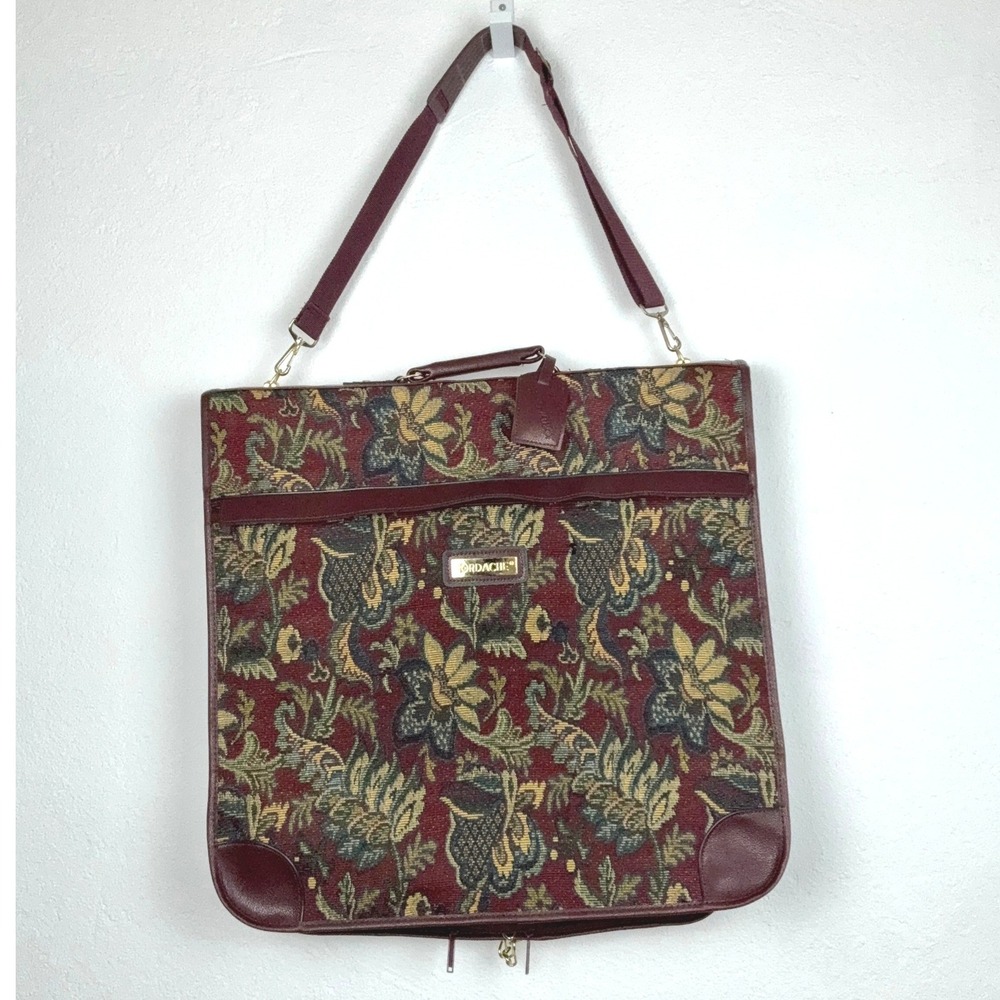 Jordache Burgundy Garment Bag - OS - Floral Tapestry Vintage Travel Luggage Boho